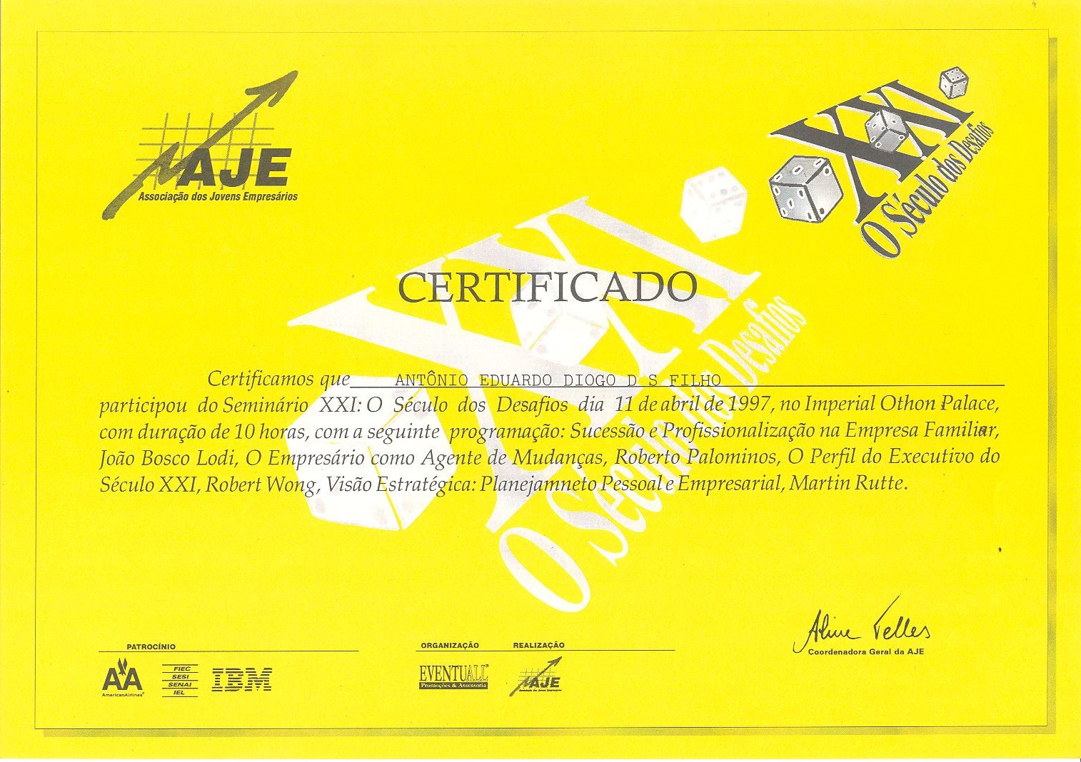 Certificados de Cursos realizados em 1997